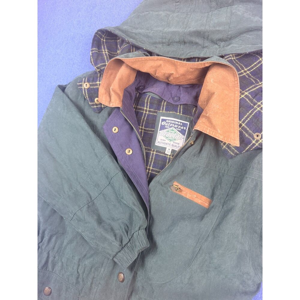 Vintage Braetan Green Hooded Utility Parka Jacket Plaid Lined Medium